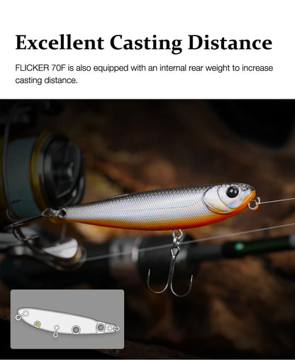 TSURINOYA FLICKER 70F Surface Fishing Lure Z Dog Floating Pencil 70mm 8.4g Chatter Artificial Hard Baits Trout Bass Pike Plug