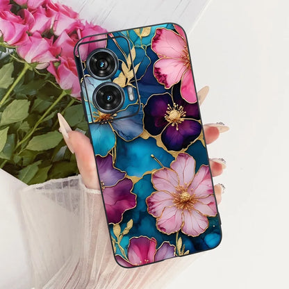 Case For Motorola Edge 50 Fusion Cover XT2429-1 Popular Flower Soft Black Silicone Phone Cases For Motorola G96 5G MotoG96 Funda