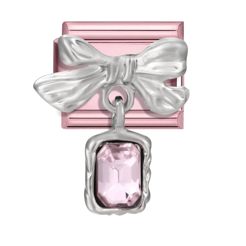 2025 New Women Romantic Pink Cherry Heart Shiny CZ Italian Charm Links Fit 9mm Bracelet Stainless Steel DIY Making Jewelry Gifts