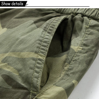 New Men Summer Outdoor Leisure Camouflage Comfortable Shorts Men Elastic Waist Loose Straight High-Quality Design Shorts Male
