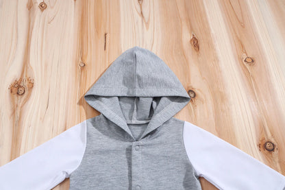 IURNXB Newborn Baby Romper Boys Girls Long Sleeve Colorblock Infant Hooded Outfit Clothes Button Jumpsuits Winter Fall 0-18M