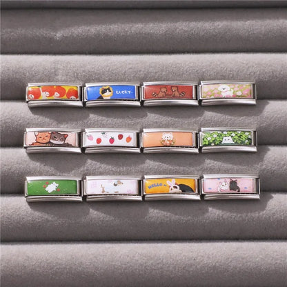 2025 New Women's Gift Cute Rabbit Cat Dogs Italian Charms Links Beads Fit 9mm Stainless Steel Modular Modular Bracelet Jewelry