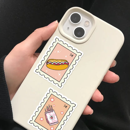 50pcs Small Fresh Stamp Art Stickers Aesthetic Phone Bike Wall Scrapbook Motorcycle Waterproof Cartoon Sticker For Toys Gifts