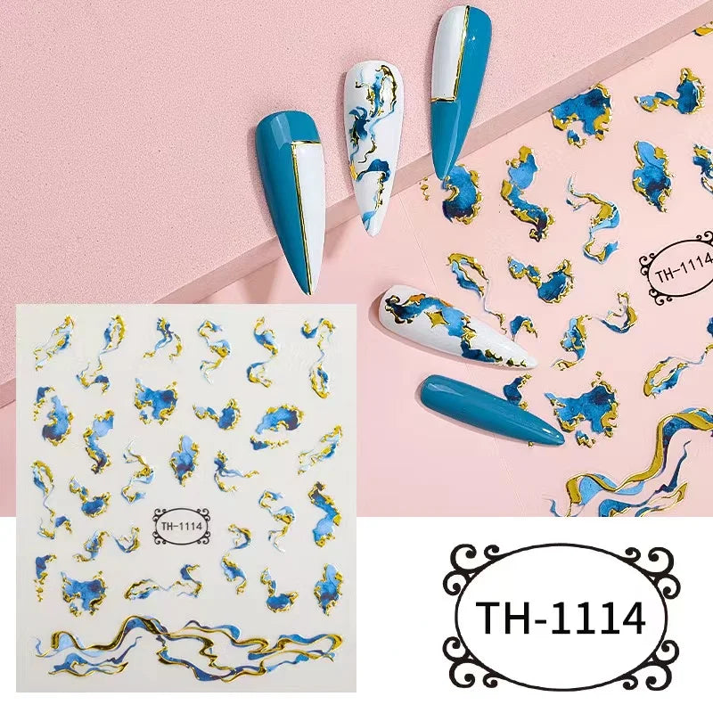 1PCS Marbled Nail Sticker 3D Abstract Lines Sticker Nail Art Supplies Nail Decals Y2K Laser Butterfly Ladies Nail Art Decoration