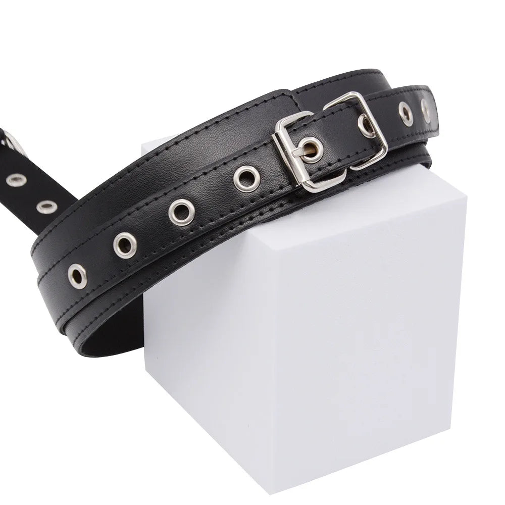 Bondage Restraint Kit Adjustable Collar & Wrist Cuffs Durable PU Leather Fetish Play Set for Adult Couples