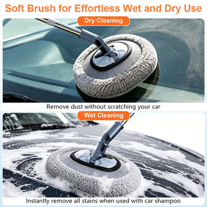 Car Wash Brush Long Handle Car Cleaning Brush Soft Hair Chenille Broom for Home Floor Window Telescopic Windshield Car Wash Mop