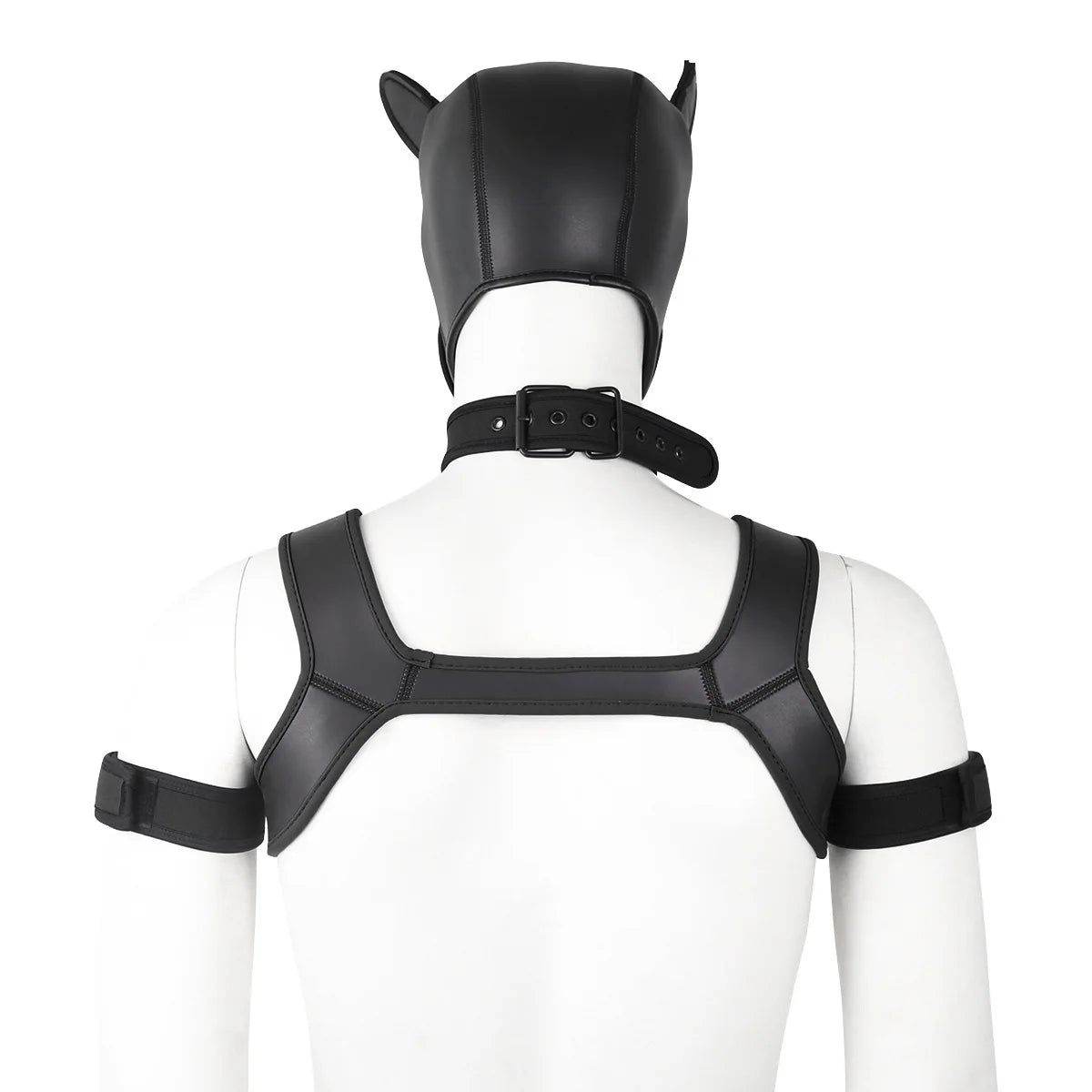 Large Size Puppy Cosplay Neoprene Fetish Hood Mask Kit with Chest Strap Collar Armband Sex Costumes for Bdsm Slave Role Play