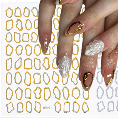 1Pc 3D Gold Hollow Irregular Geometric Nail Stickers Holo Metal Frame Gold/Silver Decals Square Self Adhesive Sliders Nail Deco