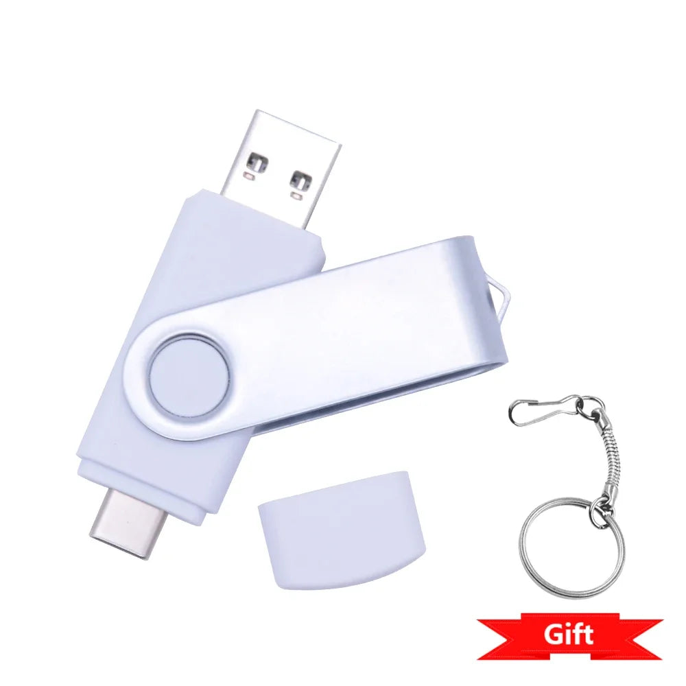 Rotable Usb Flash Drive 128GB 32GB 16GB Pen Drive 256GB Pendrive 64GB 4G OTG 2 IN 1 Memoria Usb Stick Type C Usb 2.0