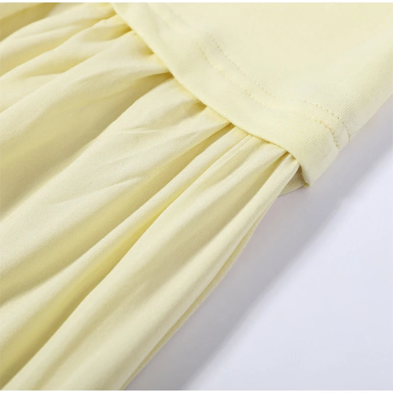 2026 Summer New Loose Patchwork Dresses Women's Pleated Fashion Short Sleeve O-neck Long Robes Female Elegant Casual Dress