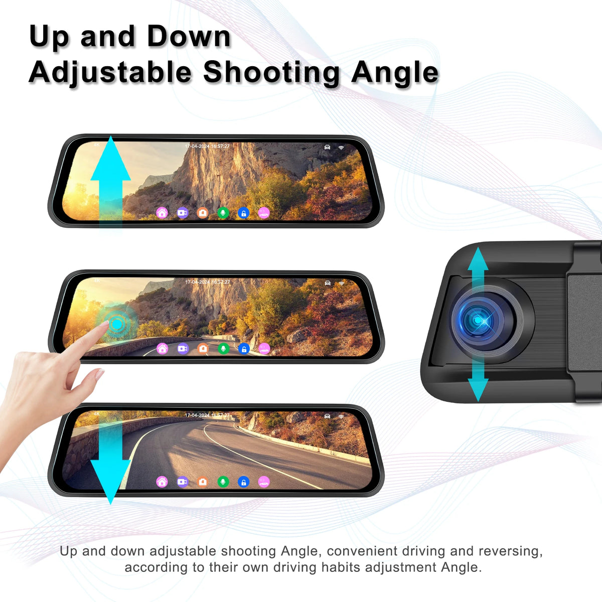 Podofo 4K Dashcam 9.66'' Mirror Dash Car Camera Rear Camera  Video Recorder Night Vision Loop Recording G Sensor 24H Parking Monitoring