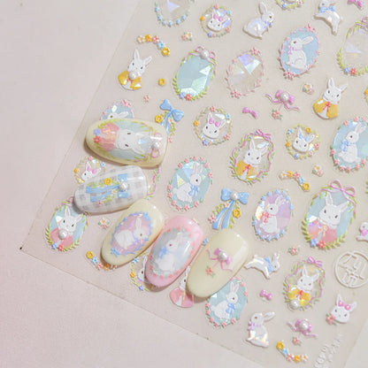Lovely Animal Graffiti Cat Claw Rabbit Bunny Bear Dog Flower Fruit Dim Sum Candy Sunflower Adhesive 5D Nail Art Stickers Decal
