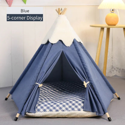 Pet Teepee Tent for Small Dogs or Cats Puppy Sweet Bed w/Thick Plush Pad Washable Dog or Cat Houses