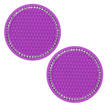 2Pcs Car Bling Rhinestone Cup Holder Drink Pad Interior Decoration Anti-slip Mat Round Durable Coaster Heat Resi Car Accessories
