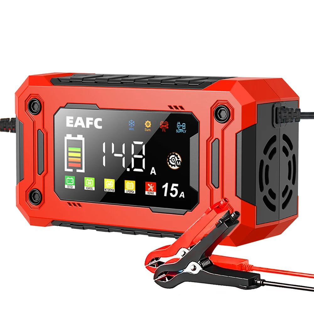 12V 8A /12V 15A Car Battery Charger | One-Touch Pulse Repair & Auto Start | All-in-One Fast Charger for Car, Motorcycle, Truck