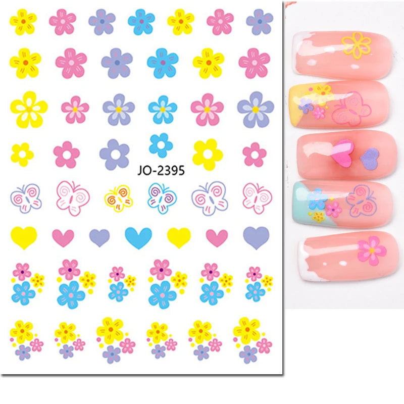 3d Nail Art Stickers Red Black White Love Hearts Stars Clouds French Full Tips Adhesive Nail Decals Slider For Manicure