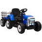 Children's Electric Car with Trailer, Remote Control, Child Control or Remote Control, Headlight, 3-6 Km/H, Size 136.5X50X52.5Cm, Load Capacity 30 Kg, Blue