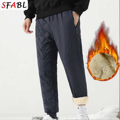 New Fleece Warm Winter Men's Pants Casual Thicken Joggers Pants for Men Thermal Padded Trousers Black Sweatpants Men Waterproof