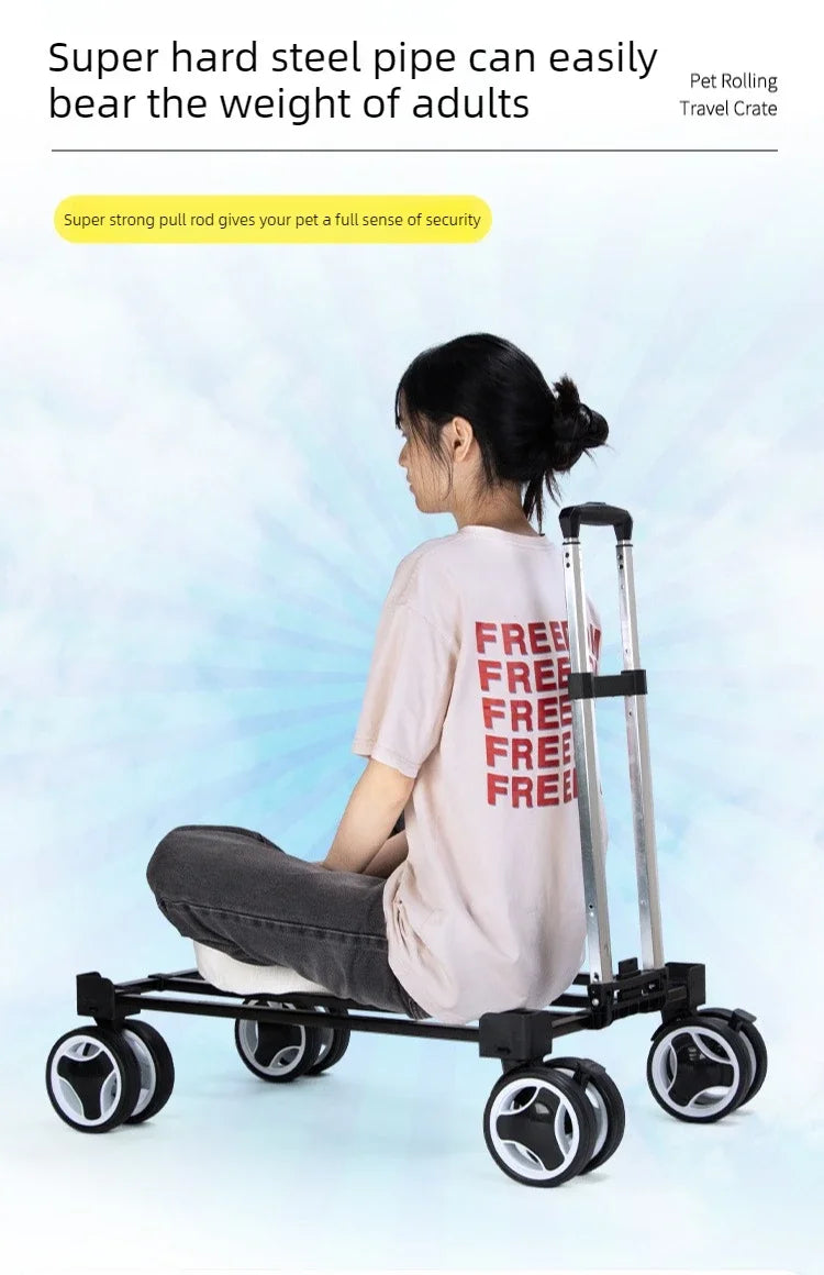 Foldable Large Pet Stroller with Telescopic Handle&Silent Wheels,Breathable Mesh Pet Trolley Cart for Medium Pet Outdoor Travel