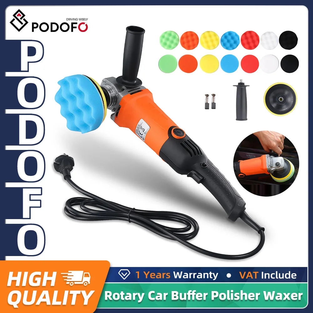 Podofo 8800RPM  Rotary Car Buffer Polisher Waxer 1200W Car Polisher with 14 Sponge Wheels Detachable Handle Perfect for Boat Car Polishing and Waxing