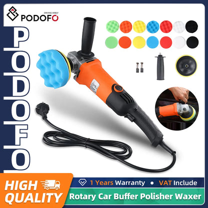 Podofo 8800RPM  Rotary Car Buffer Polisher Waxer 1200W Car Polisher with 14 Sponge Wheels Detachable Handle Perfect for Boat Car Polishing and Waxing