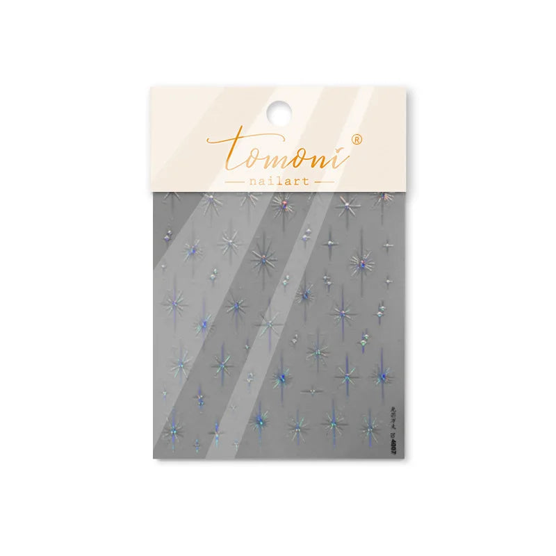Gold Silver Starlight Laser Pink Colorful Glitter Star Bronzing Rhinestones Relief Nail Art Decorations Stickers Manicure Decals