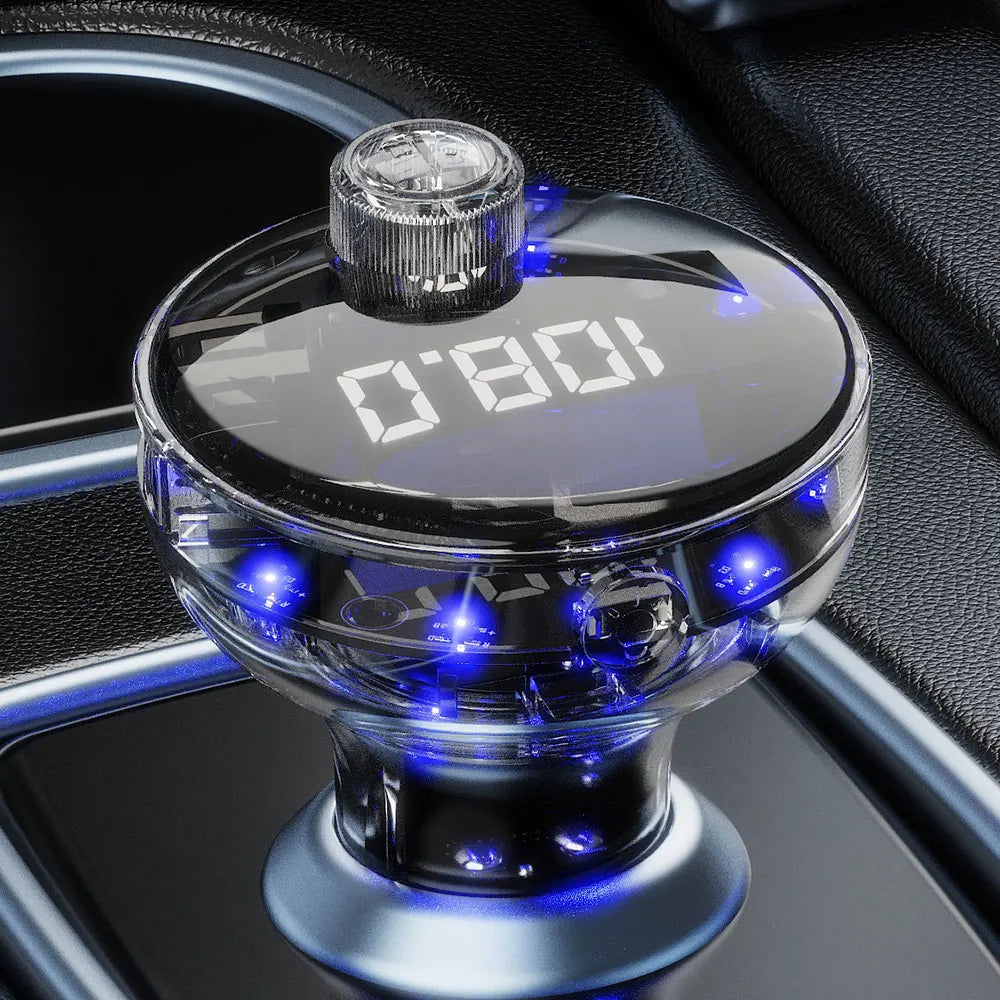 Transparent Car Bluetooth 5.4 FM Transmitter Handsfree Wireless Car Kit Colorful Light Car Charger Mp3 Player FM Modulator