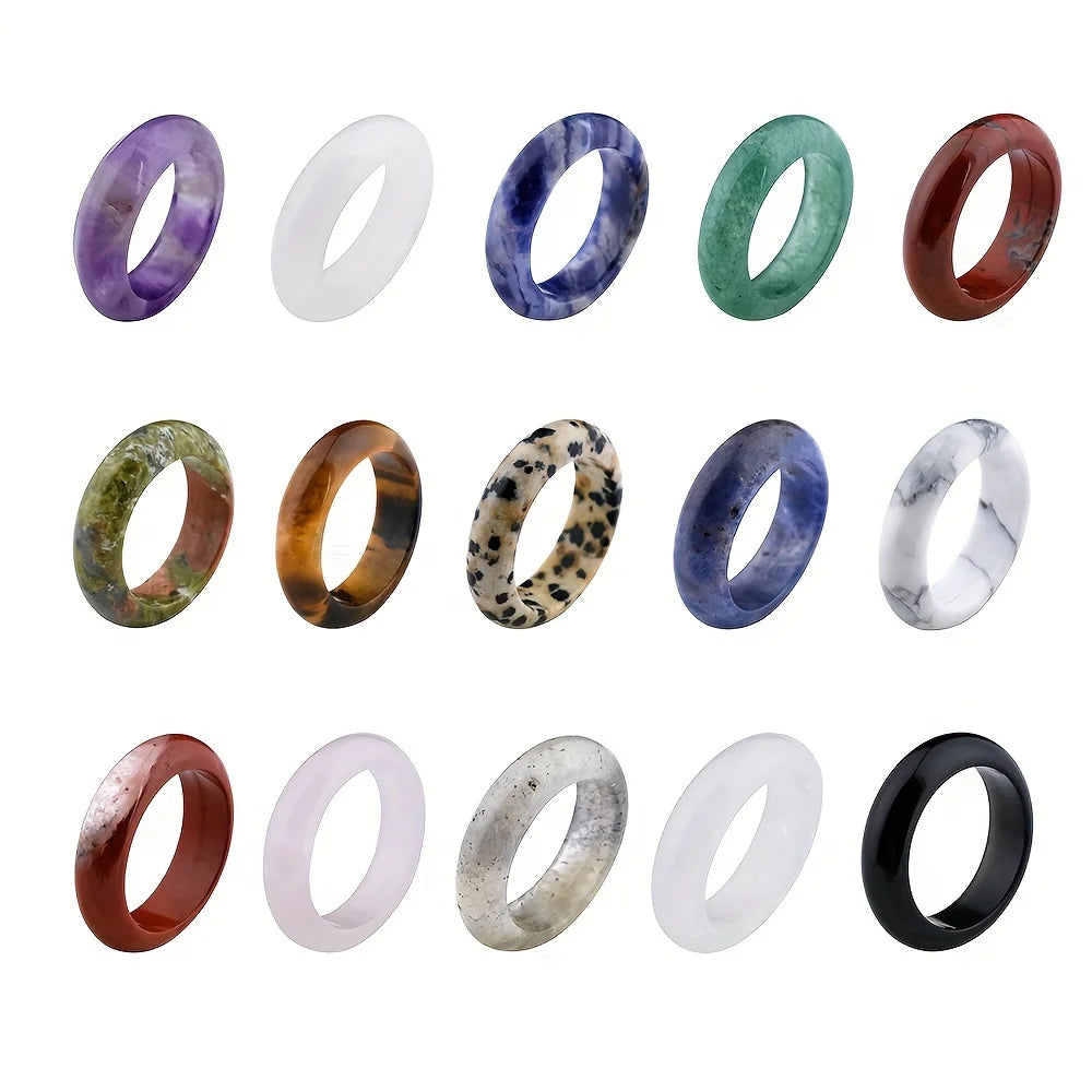 1Pc Natural Stone Band Rings Amethyst Rose Quartz Obsidian Finger Solid Ring Women Men Minimalist Reiki Healing Jewelry Gift