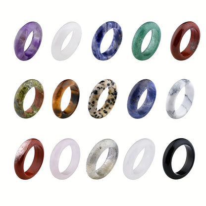 1Pc Natural Stone Band Rings Amethyst Rose Quartz Obsidian Finger Solid Ring Women Men Minimalist Reiki Healing Jewelry Gift