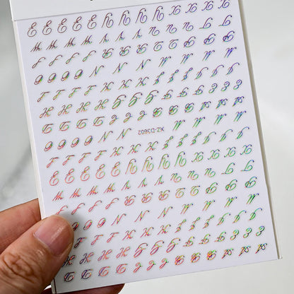1Pc 3D Roman Letter Nail Stickers Gold/Silver/Black/Laser Alphabet Self Adhesive Decal Y2K English Words/Number Manicure Sliders