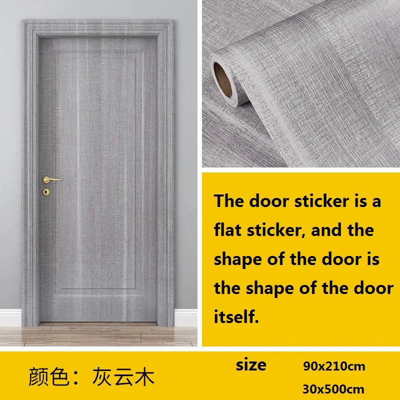 90x210cm/30X500cm Grey Wood Grain Wallpaper On The Door Adhesive  Furniture Refurbish Sticker Home Decor Wall Decal Door Sticker