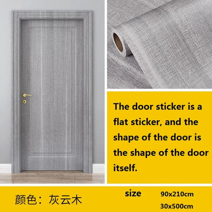 90x210cm/30X500cm Grey Wood Grain Wallpaper On The Door Adhesive  Furniture Refurbish Sticker Home Decor Wall Decal Door Sticker