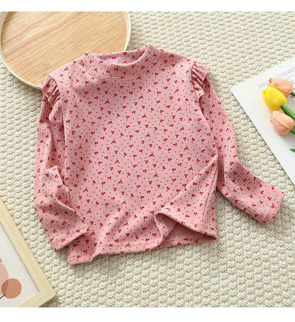 1pcs Autumn Winter Children's T-Shirts Baby Floral Print Tops Kids Round Neck Long Sleeve Base Shirt Girls Tshirts Clothes