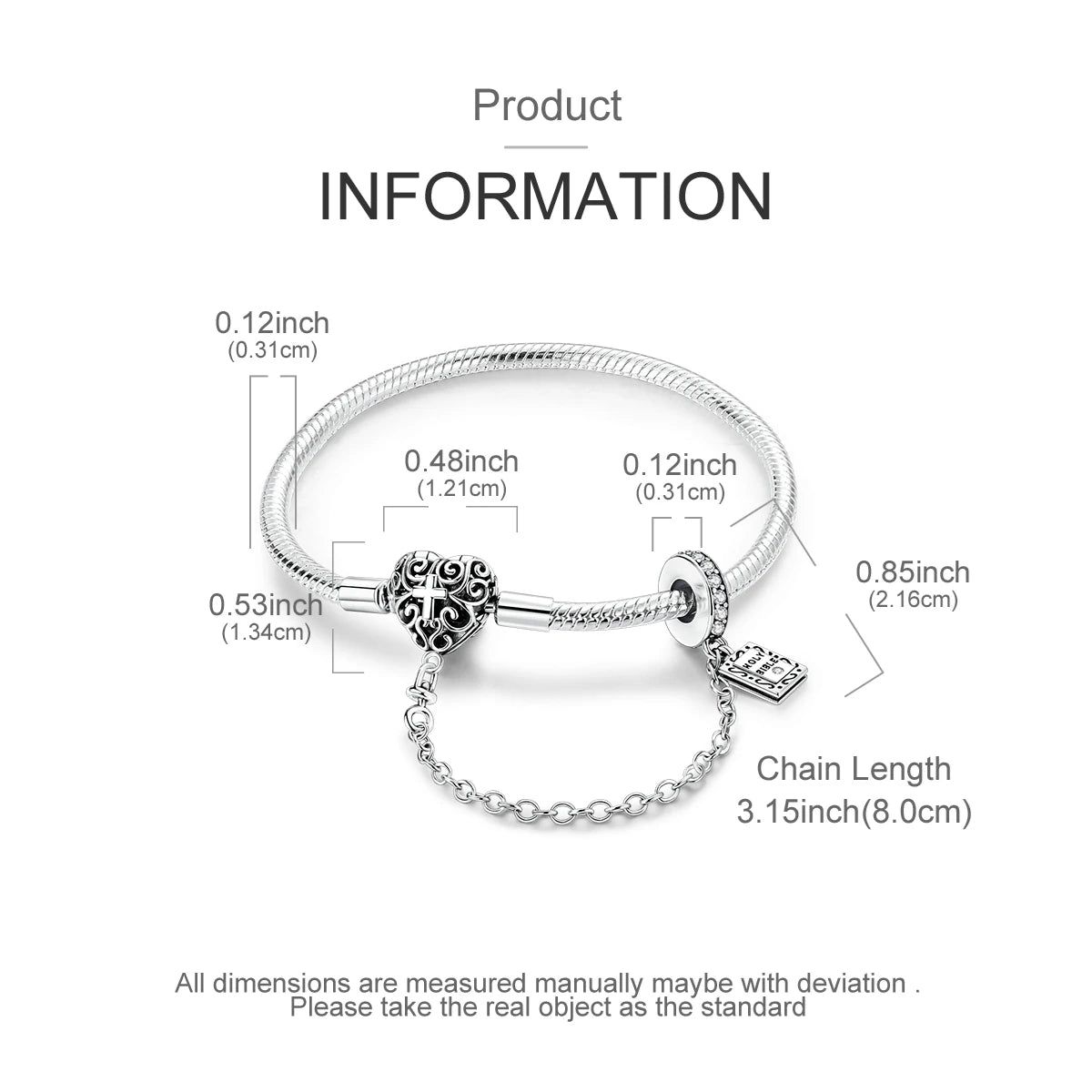 New Charm Bracelet 925 Silver Heart Shape Holy Mother Snake Chain Clasp Bracelet Fit Original Bead DIY Fashion Jewelry