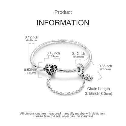 New Charm Bracelet 925 Silver Heart Shape Holy Mother Snake Chain Clasp Bracelet Fit Original Bead DIY Fashion Jewelry