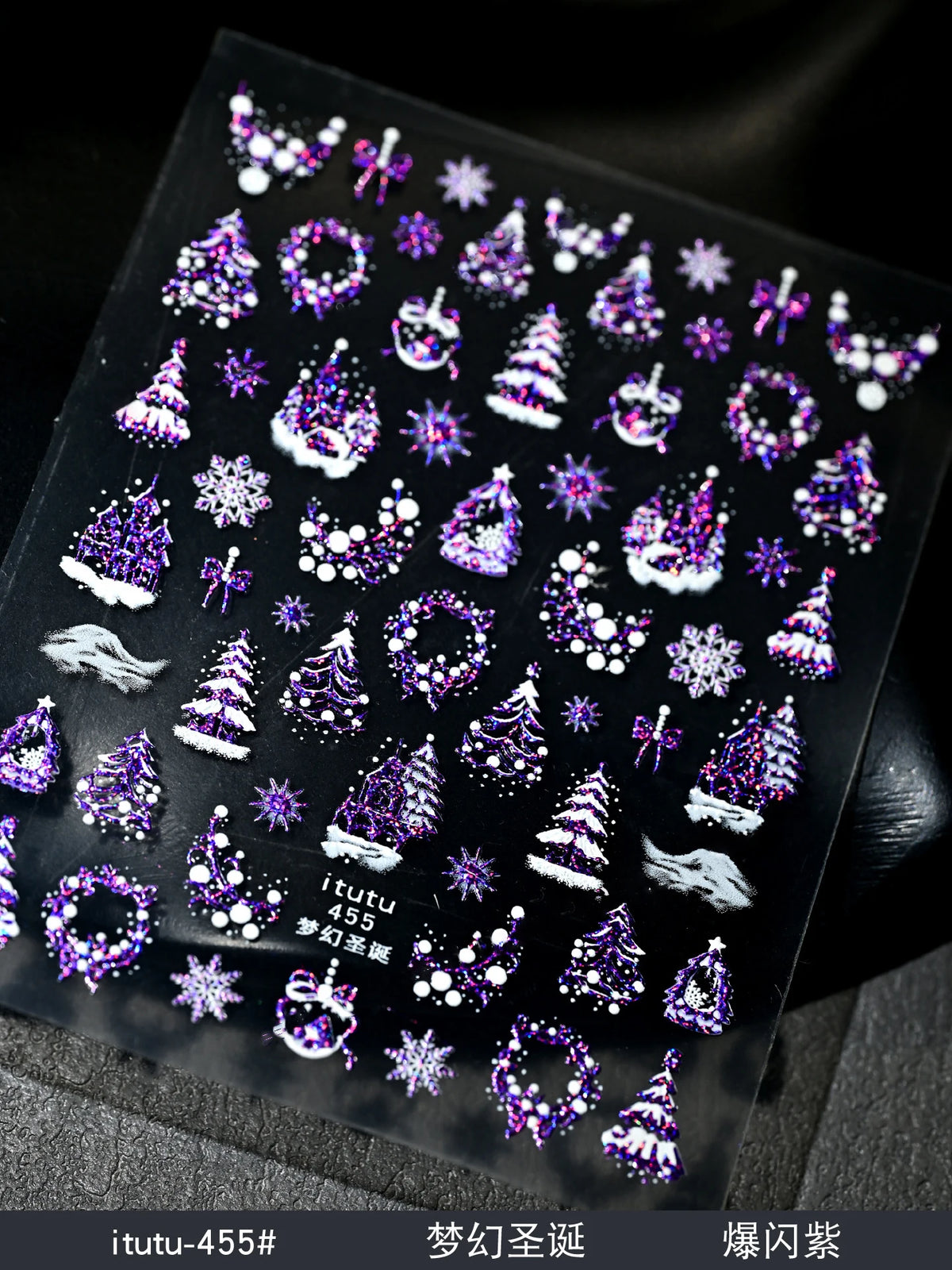5D Embossed Gold Castle/Garland/Christmas Tree Nail Stickers White Snowflakes Bow Star Nail Decals Self-Adhesive Xmas Nail Decor