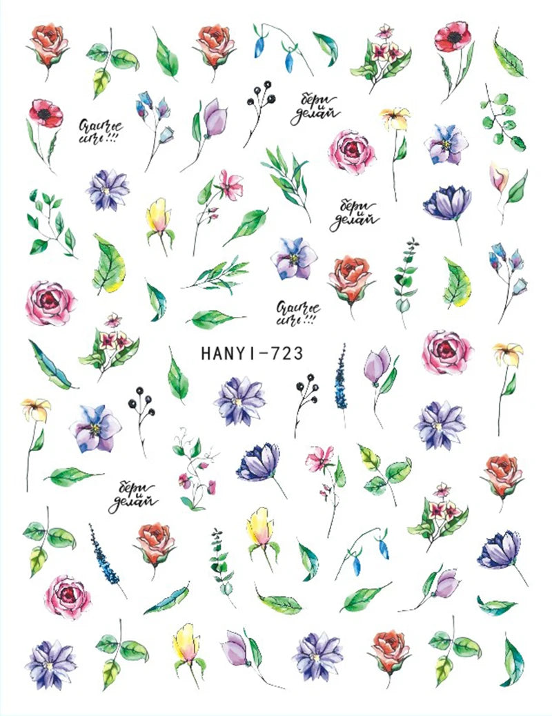 3d Nail Art Decals Elegant White RoyalBlue Roses Flowers Adhesive Sliders Nail Stickers Decoration For Nail Manicure