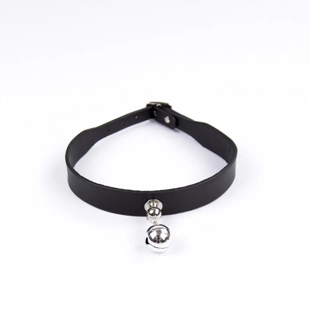 Sexy PU Leather Choker Collar for Women Gothic Punk Spike Heart O-Ring Bell Bondage Slave Neck Strap BDSM Role Play Accessory