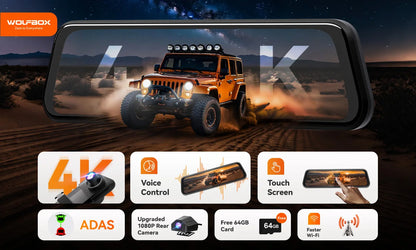 WOLFBOX M40 Dash Cam 4K+1080P With Voice Control ADAS Built in 5GHZ WI-FI and GPS Video Recorder Front and Rear Dash Camera