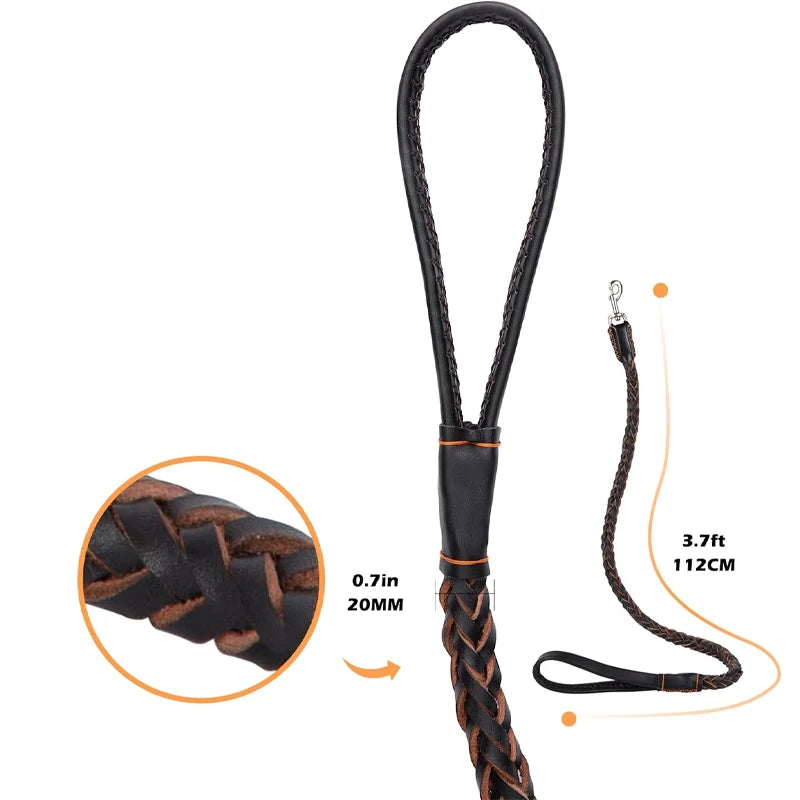 Heavy and Duty Large Dog Leash Genuine Leather Braided Dog Training Leash for Shepherd Medium Large Dogs Pet Supplies
