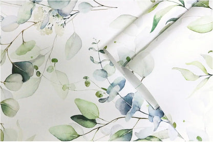 Green Leaves Peel and Stick Wallpaper Green/White Eucalyptus Leaf Floral Self Adhesive Wallpaper Wall Mural Home Nursery Decor