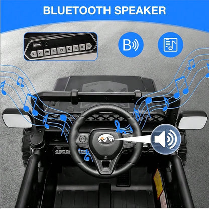 HAUSPROFI 12V Off-Road Ride-On Electric Car Toys for 3+ Years,With LED Lights,Remote Control,Seat Belt ,Bluetooth, 3-Speeds, Suspension