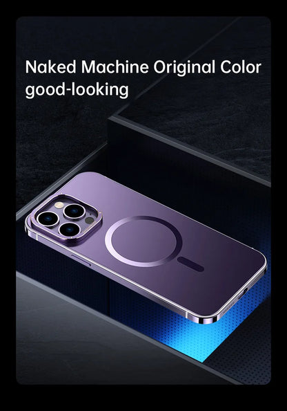 For iphone 16 15 Pro Max Case Raw Titanium Magnetic MagSafe wireless charge Metal frosting Original color protective back cover