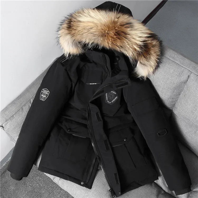 Winter Mens Down Jacket 90% White Duck Down Parkas Coat Mid-length Fur Collar  -30 Degree Keep Warm Male Thicken Snow Overcoats