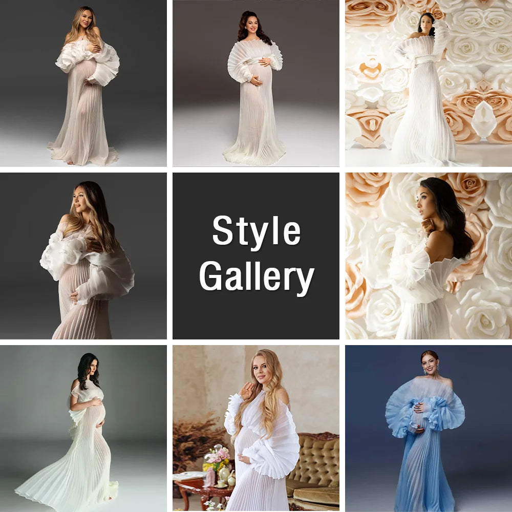 Fashion Organza Pleated Maternity Dress for PhotoShoot Pregnancy White Dress Plus Size Photography and Maternity Dresses YEWEN