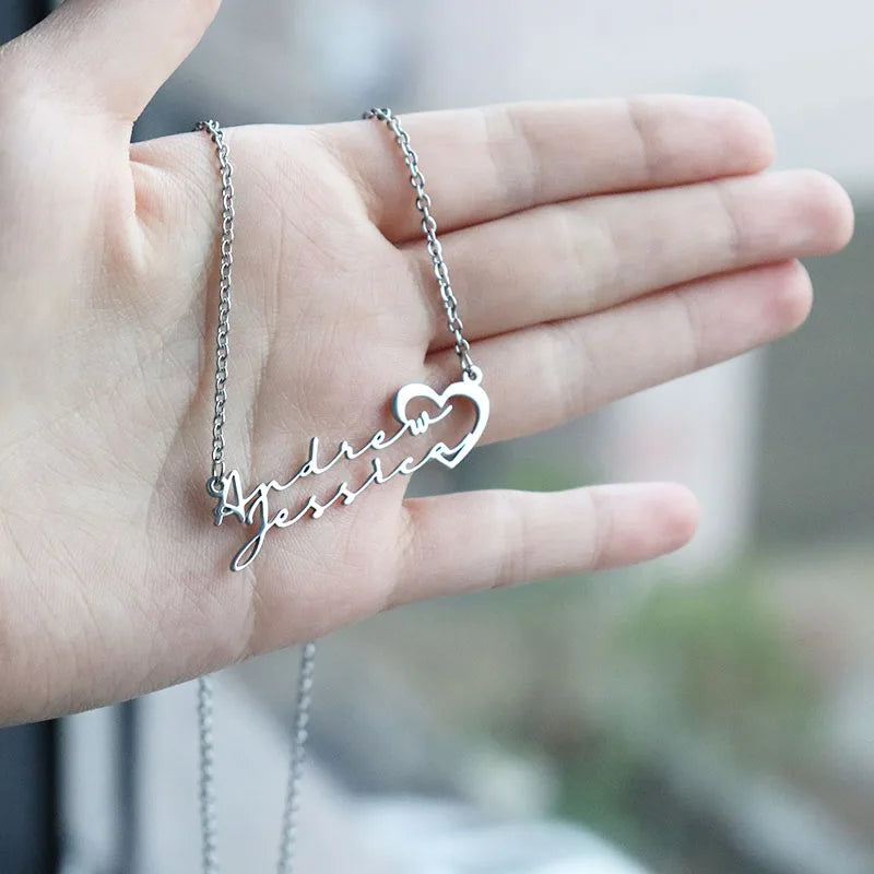 Personalized Two Name Necklaces With Heart Stainless Steel Custom Letter Couple Necklace Choker  Stainless Steel Wedding Gift