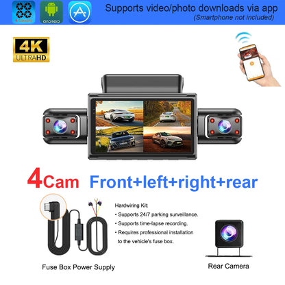 4K 4CH Hidden Dash Cam with APP Night Vision Motion Detection 24/7 Parking Monitor G-Sensor Loop Recording WDR Blackbox Car DVR