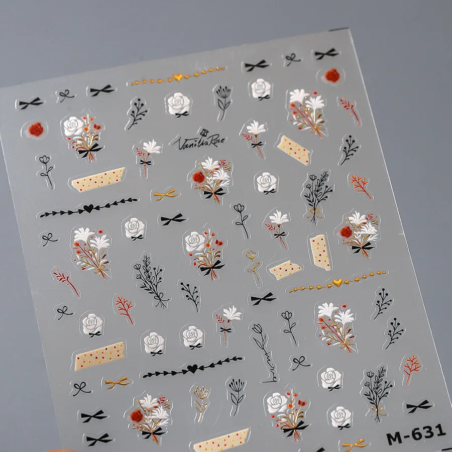 White Flower Petal Cherry Blossom Peach Blossom Falling Petal Floral Gradient 5D Self Adhesive Nail Art Sticker Manicure Decals