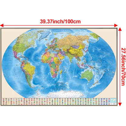 Russian Map-World Map-Political Distribution-with Flag,Art Prints Posters Travel Supplies,for Classroom,Home Decor