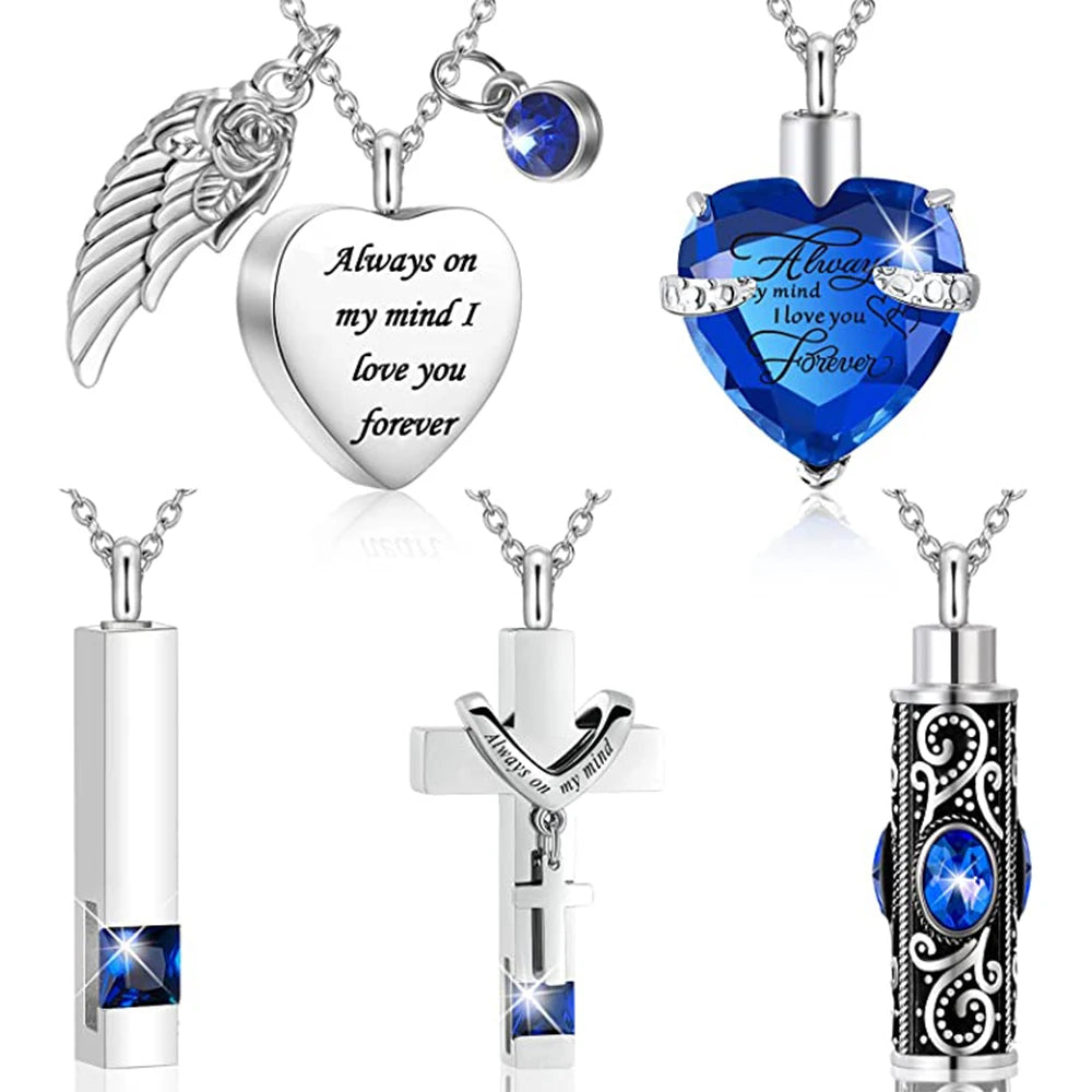 5Pcs Cremation Urn Necklace Heart for Ashes Stainless steel Cremation Jewelry Keepsake Necklace Waterproof Memory Pendant
